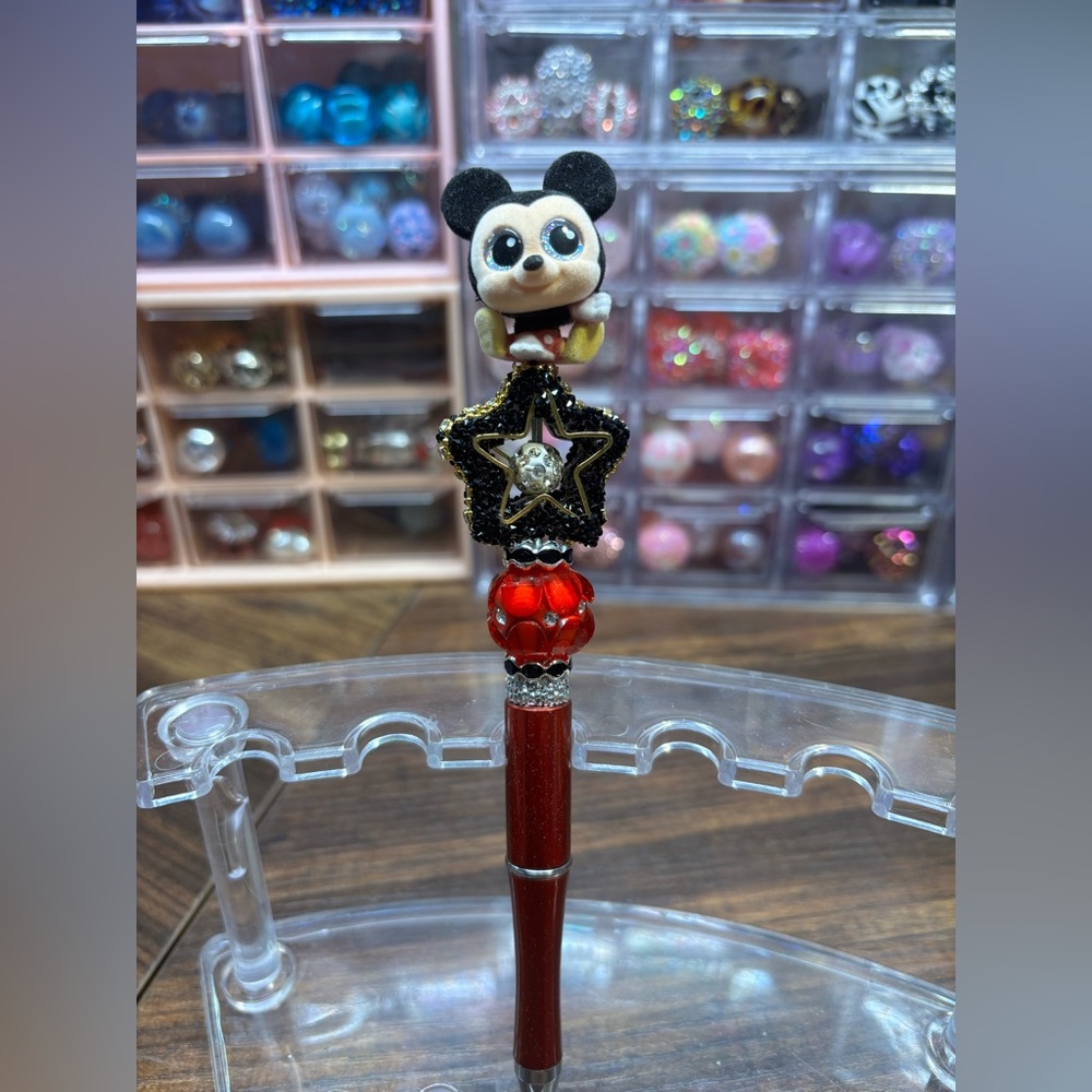 Mickey Mouse Star Beaded Pen- Red and Black